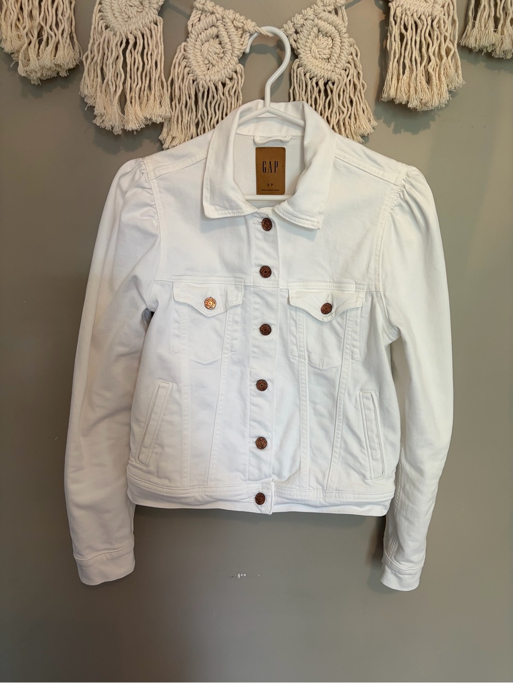 GAP Puff Sleeve White Women Denim Jean Jacket